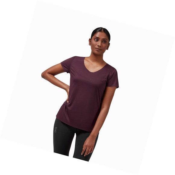 Claret / Black On Performance Long-T Women's T Shirts | 7562KIZNL